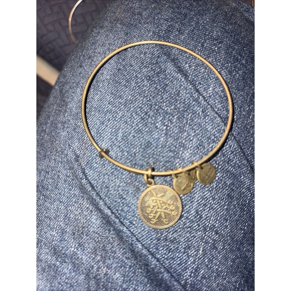 Vintage 2013 ALEX & ANI Goldtone Dangle Round Charm SWORDS Expandable Bracelet